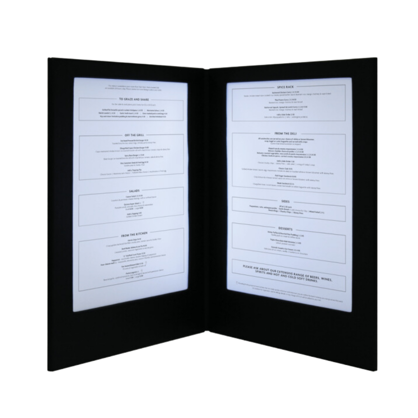 LED Illuminated Menu Covers