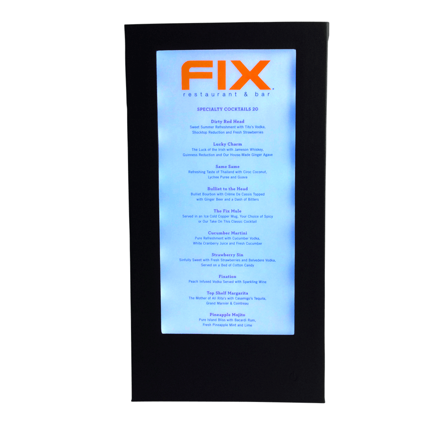 Single Panel LED Illuminated Menu – Menu Designs